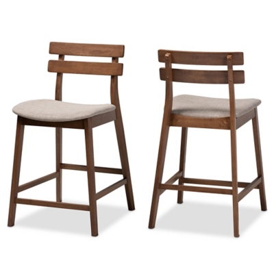 Larine Light Gray Fabric Upholstered Walnut Finished 2-Piece Wood Counter Stool Set, Light Gray, large