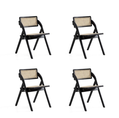 Manhattan Comfort Lambinet Dining Chair (Set of 4), Black/Natural Cane, large