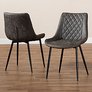 Loire Gray and Brown Faux Leather Upholstered Black Finished 2-Piece Dining Chair Set, , rollover