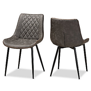 Loire Gray and Brown Faux Leather Upholstered Black Finished 2-Piece Dining Chair Set, , large
