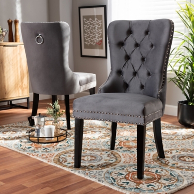 Remy Gray Velvet Fabric Upholstered 2-Piece Wood Dining Chair Set