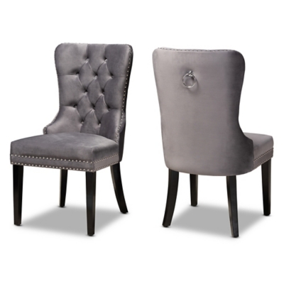 Remy Gray Velvet Fabric Upholstered 2-Piece Wood Dining Chair Set