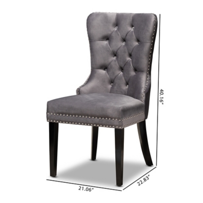 Remy Gray Velvet Fabric Upholstered 2-Piece Wood Dining Chair Set