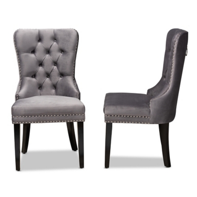 Remy Gray Velvet Fabric Upholstered 2-Piece Wood Dining Chair Set