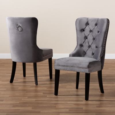 Remy Gray Velvet Fabric Upholstered 2-Piece Wood Dining Chair Set