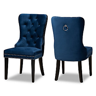 Remy Modern Transitional Navy Blue Velvet Fabric Upholstered Espresso Finished 2-Piece Wood Dining Chair Set, Blue, large