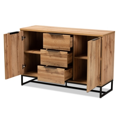 Reid Industrial Finished Wood and Metal 3-Drawer Sideboard Buffet - Thumbnail 2
