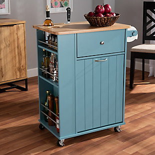 Liona Sky Blue Finished Wood Kitchen Storage Cart, , rollover