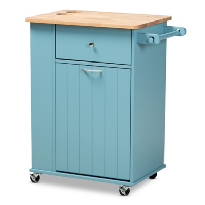 Liona Sky Blue Finished Wood Kitchen Storage Cart, , large