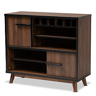 Margo Two-Tone Walnut Brown and Black Finished Wood Wine Storage Cabinet, , large