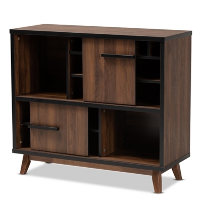 Baxton Studio Margo Two-Tone Walnut Brown and Black Finished Wood Wine Storage Cabinet