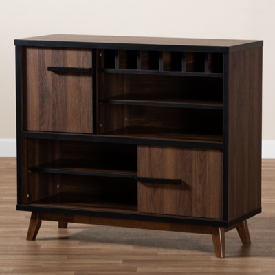 Baxton Studio Margo Two-Tone Walnut Brown and Black Finished Wood Wine Storage Cabinet - Thumbnail 3