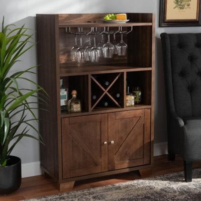 Carrie Transitional Farmhouse Walnut Brown Finished Wood Wine Storage Cabinet, , rollover