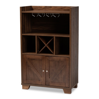 Carrie Transitional Farmhouse Walnut Brown Finished Wood Wine Storage Cabinet, , large