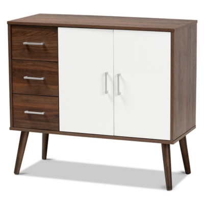 Leena Two-Tone White and Walnut Brown Finished Wood 3-Drawer Sideboard Buffet, , large