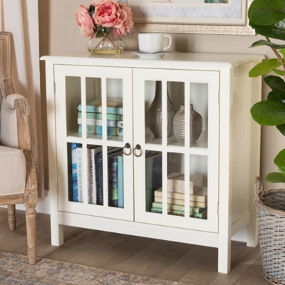 Kendall Classic and Traditional White Finished Wood and Glass Kitchen Storage Cabinet, , rollover