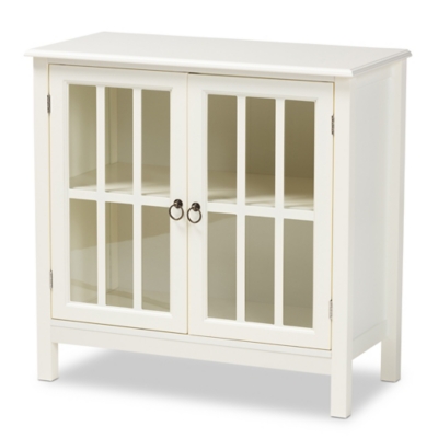 Kendall Classic and Traditional White Finished Wood and Glass Kitchen Storage Cabinet, , large