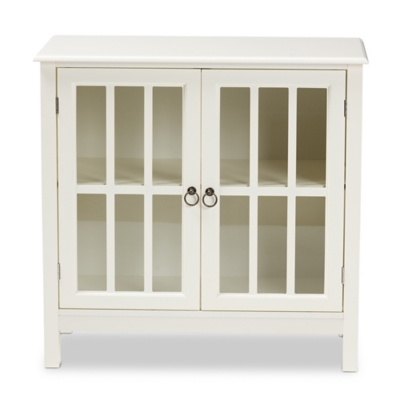 Kendall Classic and Traditional White Finished Wood and Glass Kitchen Storage Cabinet, , large