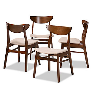 Parlin Transitional Light Beige Fabric Upholstered and Walnut Brown Finished Wood 4-Piece Dining Chair Set, Beige, large