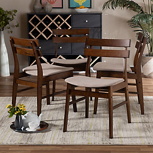 Devlin Transitional Light Beige Fabric Upholstered and Walnut Brown Finished Wood 4-Piece Dining Chair Set, Beige, rollover