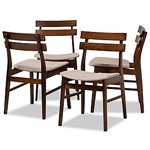 Devlin Transitional Light Beige Fabric Upholstered and Walnut Brown Finished Wood 4-Piece Dining Chair Set, Beige, large