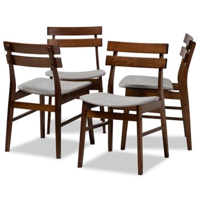 Devlin Transitional Light Gray Fabric Upholstered and Walnut Brown Finished Wood 4-Piece Dining Chair Set, Gray, large