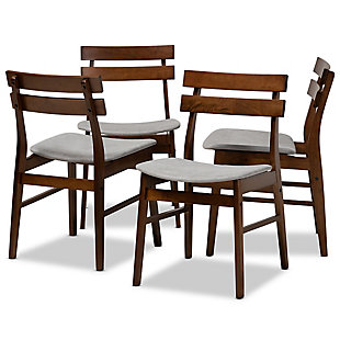 Devlin Transitional Light Gray Fabric Upholstered and Walnut Brown Finished Wood 4-Piece Dining Chair Set, Gray, large