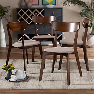 Iora Transitional Light Beige Fabric Upholstered and Walnut Brown Finished Wood 4-Piece Dining Chair Set, Beige, rollover