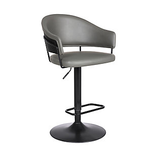 Brody Adjustable Gray Faux Leather Swivel Barstool In Black Powder Coated Finish, , large