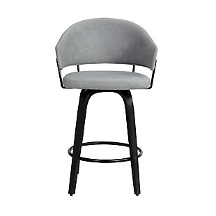 Doral 30" Dark Gray Faux Leather Barstool in Black Powder Coated Finish and Black Brushed Wood, Gray, large