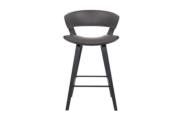 Add a work of art to your beautiful home with the Jagger counter height bar stool. This features a mid-century modern aesthetic that can blend into any home decor, providing an inviting furniture piece for you and your guests. The smooth shape and clean lines of the Jagger are accompanied by soft, sleek faux leather upholstery. The Jagger counter height bar stool is crafted with durable wood construction and incorporates a convenient square footrest for extra support. The Jagger is available in your choice of cream or brown faux leather with walnut wood finish or gray faux leather with a black brushed wood finish.Stable and sturdy - this stool provides stability with its strong 4-leg base giving you a sturdy foundation to sit upon for hours. The square metal footrest is ideal for propping your feet up while socializing or eating at your kitchen island or pub table. In addition, this stool has a weight capacity of 250 lbs. | CONVENIENT DESIGN – The beautiful armless design allows you to pull this stool up as close as needed to your kitchen counter, island, bar or pub table. The stationary seat allows for total comfort and serves as a safety precaution for small children. Never worry about your seat moving while you are seated comfortably in the Jagger bar stool. | Upgraded fabric - these stools are upholstered in a luxurious faux leather that is soft to the touch and comfortable to sit on for hours on end. Make clean up a breeze and easily wipe away any spills or messes in seconds allowing you more time to enjoy and less time cleaning. | COUNTER HEIGHT – The Jagger stools are an ideal counter height. The seat height for these stools is 26 inches and they fit perfectly with a 35” – 37” high island, counter or table. With no arms to worry about, you’re able to pull the stool in as close as needed making for an optimal dining experience.