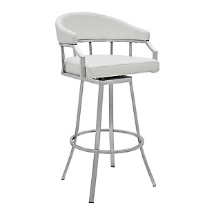 Palmdale Swivel Modern Faux Leather Bar and Counter Stool in Brushed Stainless Steel Finish, White, large