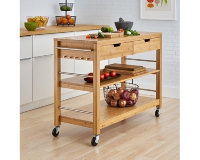 Farmhouse Rolling Kitchen Island, Portable Kitchen Cart Wood Top Kitch