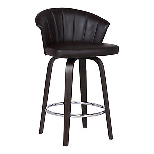 Ashley Wood Back 30" Swivel Brown Faux Leather Bar Stool, Brown, large