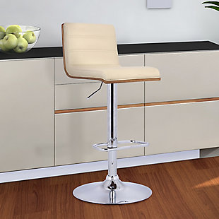 Aubrey Barstool Chrome Base finish with Cream Faux Leather and Walnut Back, Cream, rollover