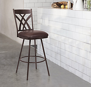 Dover 26" Counter Height Barstool in Auburn Bay and Brown Faux Leather, Brown, rollover