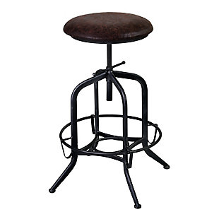 Elena Adjustable Barstool in Industrial Gray Finish with Brown Fabric Seat, , large