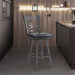 Fargo 30" Counter Height Metal Barstool in Mineral Finish with Black Faux Leather, Black, rollover
