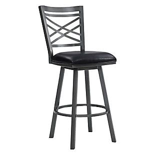 Fargo 30" Counter Height Metal Barstool in Mineral Finish with Black Faux Leather, Black, large