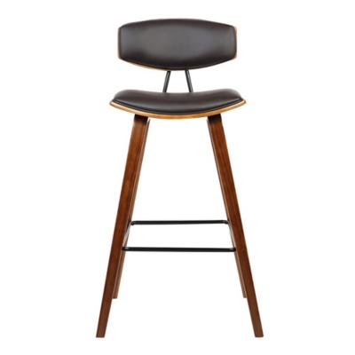 Side view of bar stool showing curved seat
