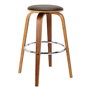 Harbor 26" Mid-Century Swivel Counter Height Backless Barstool in Brown Faux Leather with Walnut Veneer, Brown, large