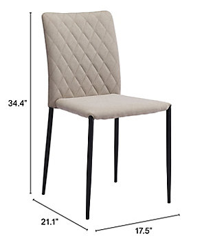 Designed to work brilliantly everywhere from urban lofts to suburban abodes, this dining chair with diamond-patterned back adds instant style into your space. Simple and elegant, the smooth fabric upholstery and sturdy steel powdercoat frame provide low maintenance for high-performance living.Set of 2 | Made of engineered wood, steel and polyester | Beige upholstery | Weight capacity 325 pounds | Powdercoat frame with black finish | Assembly required