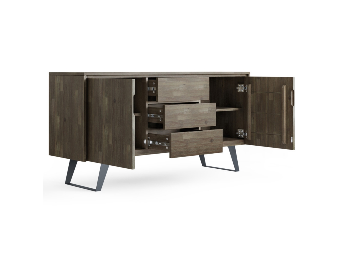 Lowry Solid Acacia Wood and Metal 60 inch WideRectangle Modern Industrial Sideboard Buffet, Gray, large