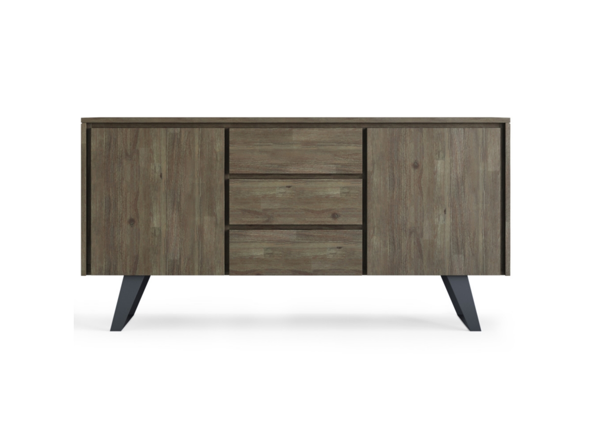 Lowry Solid Acacia Wood and Metal 60 inch WideRectangle Modern Industrial Sideboard Buffet, Gray, large