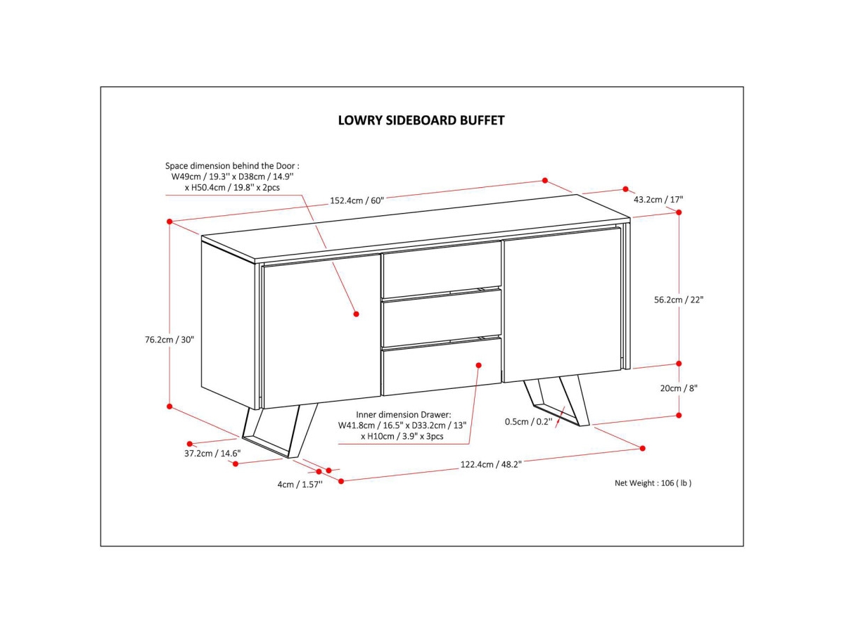 Lowry Solid Acacia Wood and Metal 60 inch WideRectangle Modern Industrial Sideboard Buffet, Gray, large