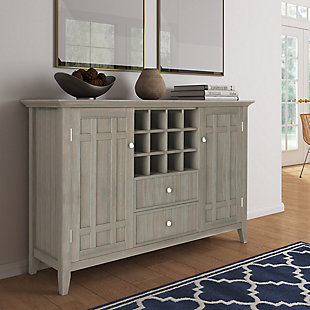 Bedford Solid Wood 54 inch Wide Rustic Sideboard Buffet and Winerack, Distressed Gray, rollover