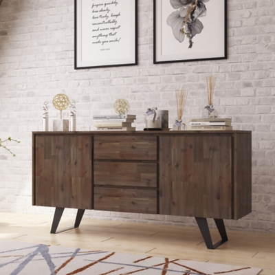 Lowry Solid Acacia Wood and Metal 60 inch Industrial Sideboard Buffet, Brown, large