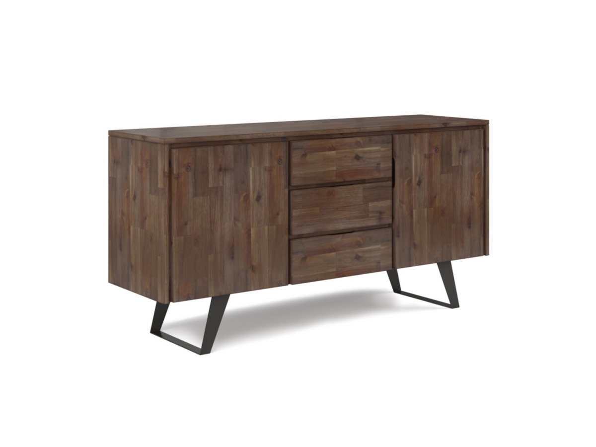 Lowry Solid Acacia Wood and Metal 60 inch Industrial Sideboard Buffet, Brown, large