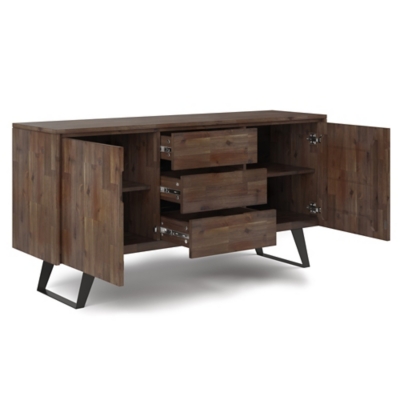 Lowry Solid Acacia Wood and Metal 60 inch Industrial Sideboard Buffet, Brown, large