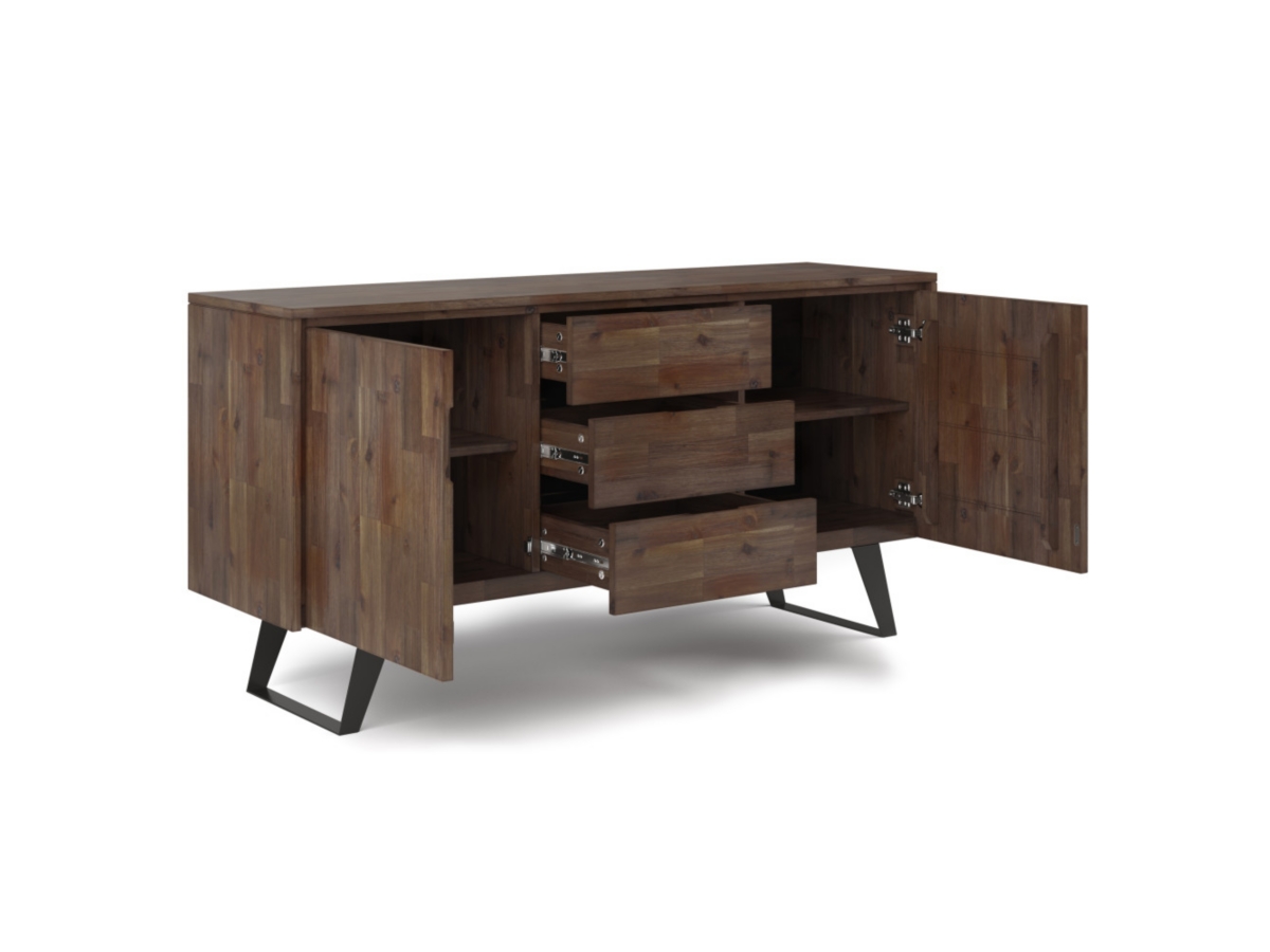 Lowry Solid Acacia Wood and Metal 60 inch Industrial Sideboard Buffet, Brown, large